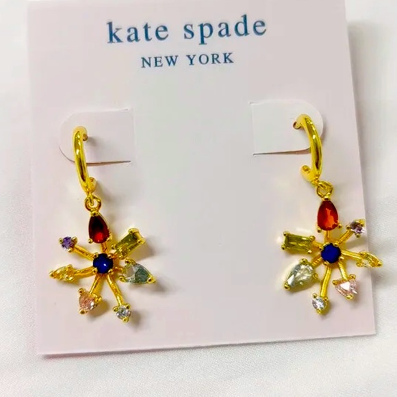 New Kate Spade Gold-Tone Firework Floral Huggie Drop Earrings - Picture 9 of 10
